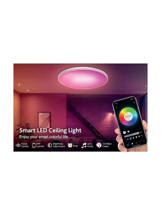 Inlight Κλασική Πλαστική Πλαφονιέρα Οροφής με Ενσωματωμένο LED σε Λευκό χρώμα 37.5cm